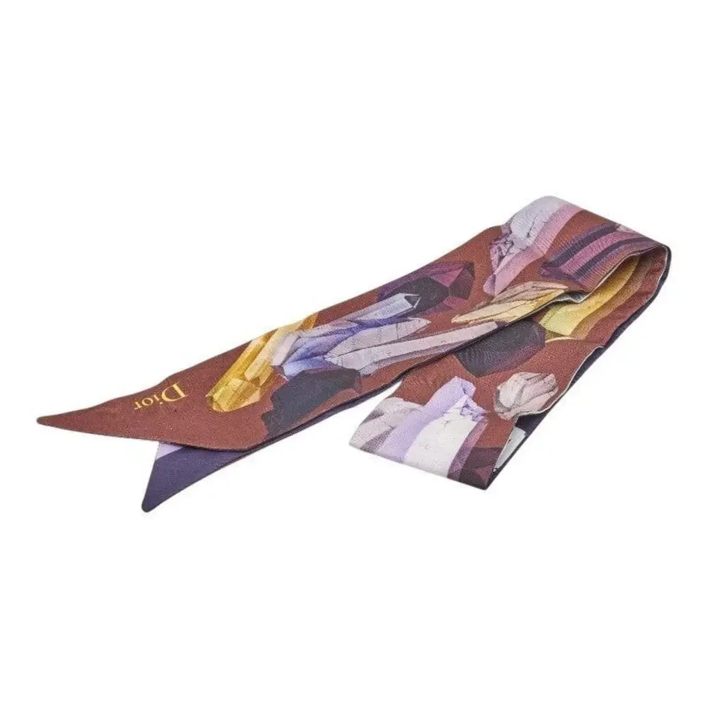 Dior Mitzah Crystal Print Scarf Twilly Purple